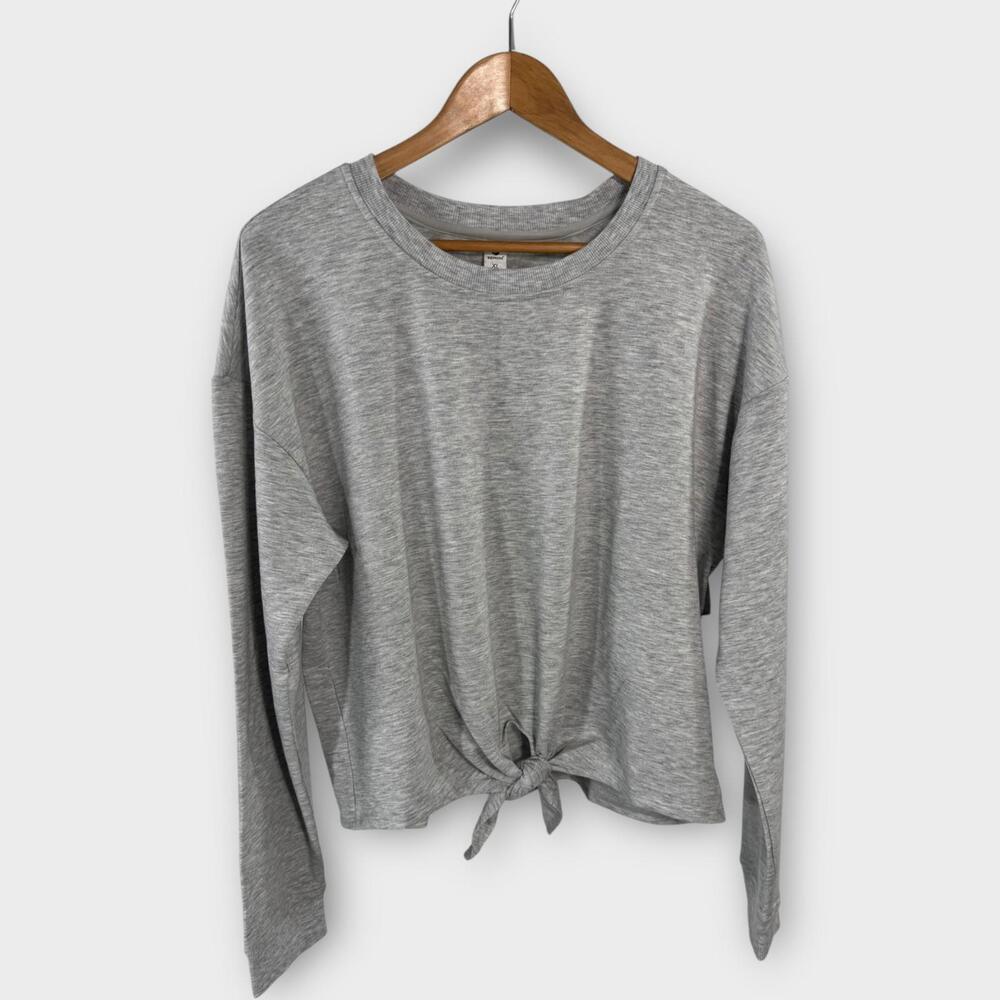 90 Degree by Reflex Brushed Terry Tie Hem Pullover Women’s Size XL Heather Gray